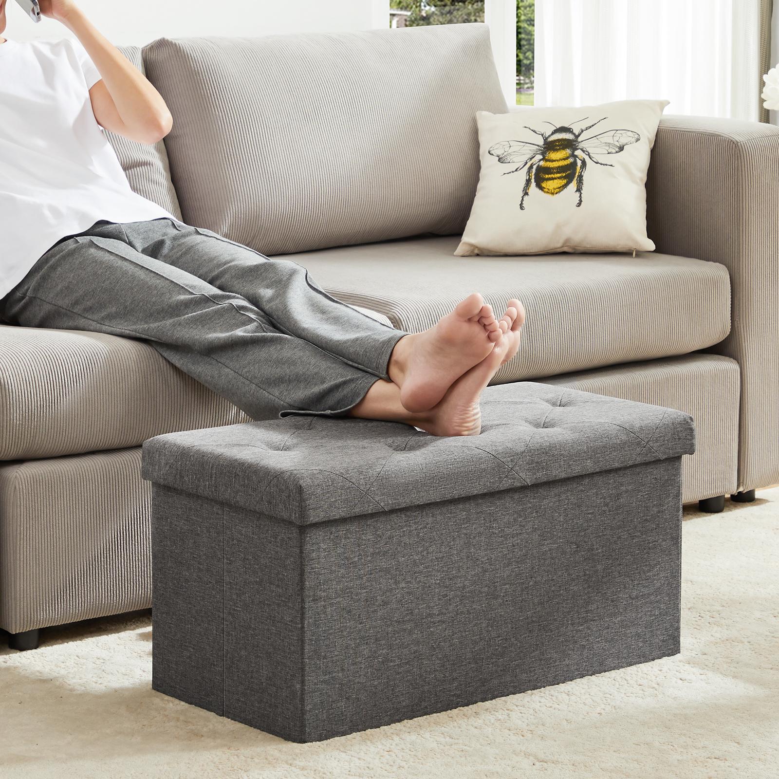 Storage Ottoman with Thicker Foam Padded Seat, Folding Foot Rest for Living Room End of Bed Bench