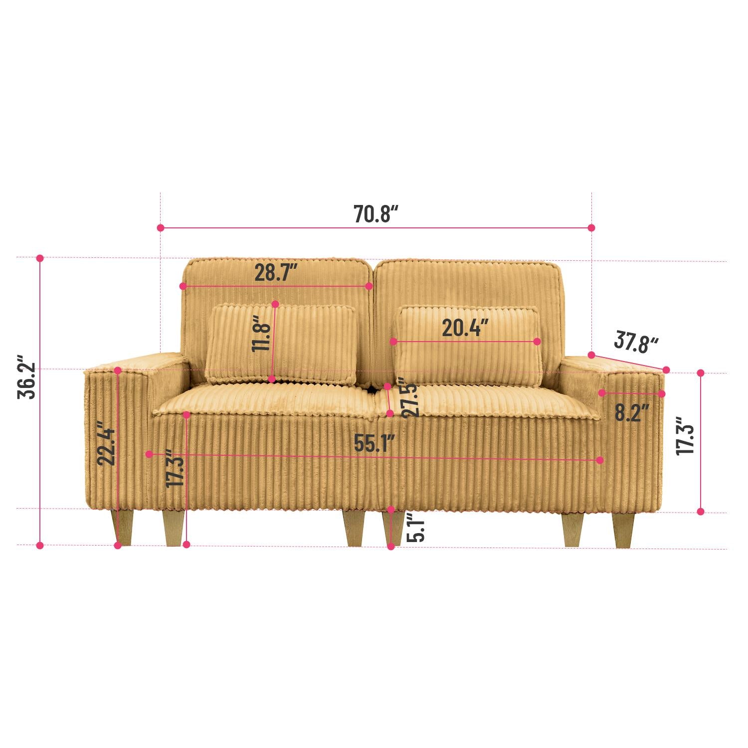 Corduroy Sectional Sofa with Cup Holder for Living Room（single sofa chair/2 Seater Loveseat/3 Seater sofa）