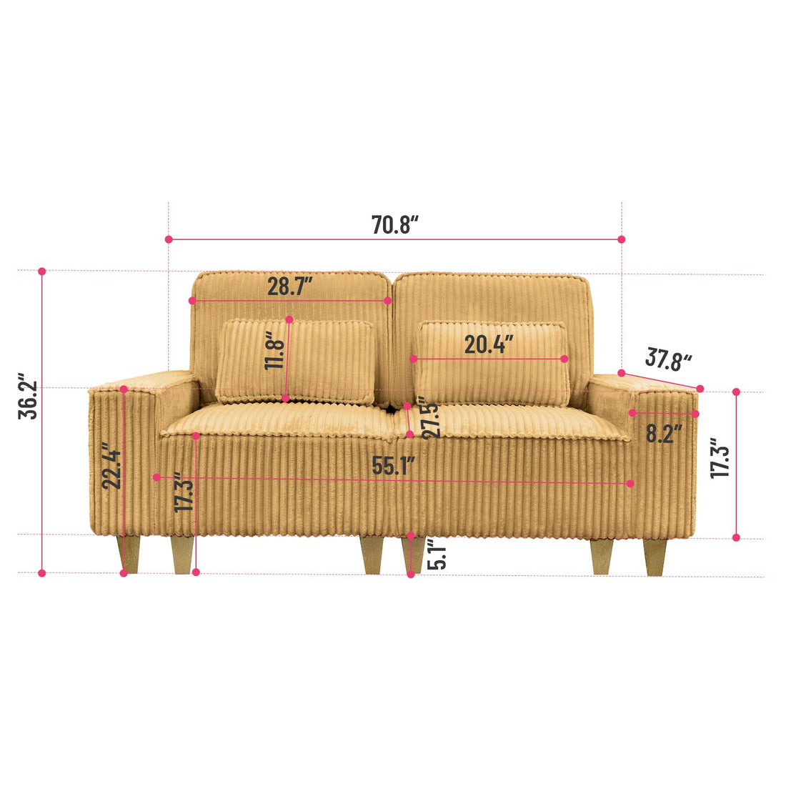 Corduroy Sectional Sofa with Cup Holder for Living Room（single sofa chair/2 Seater Loveseat/3 Seater sofa）