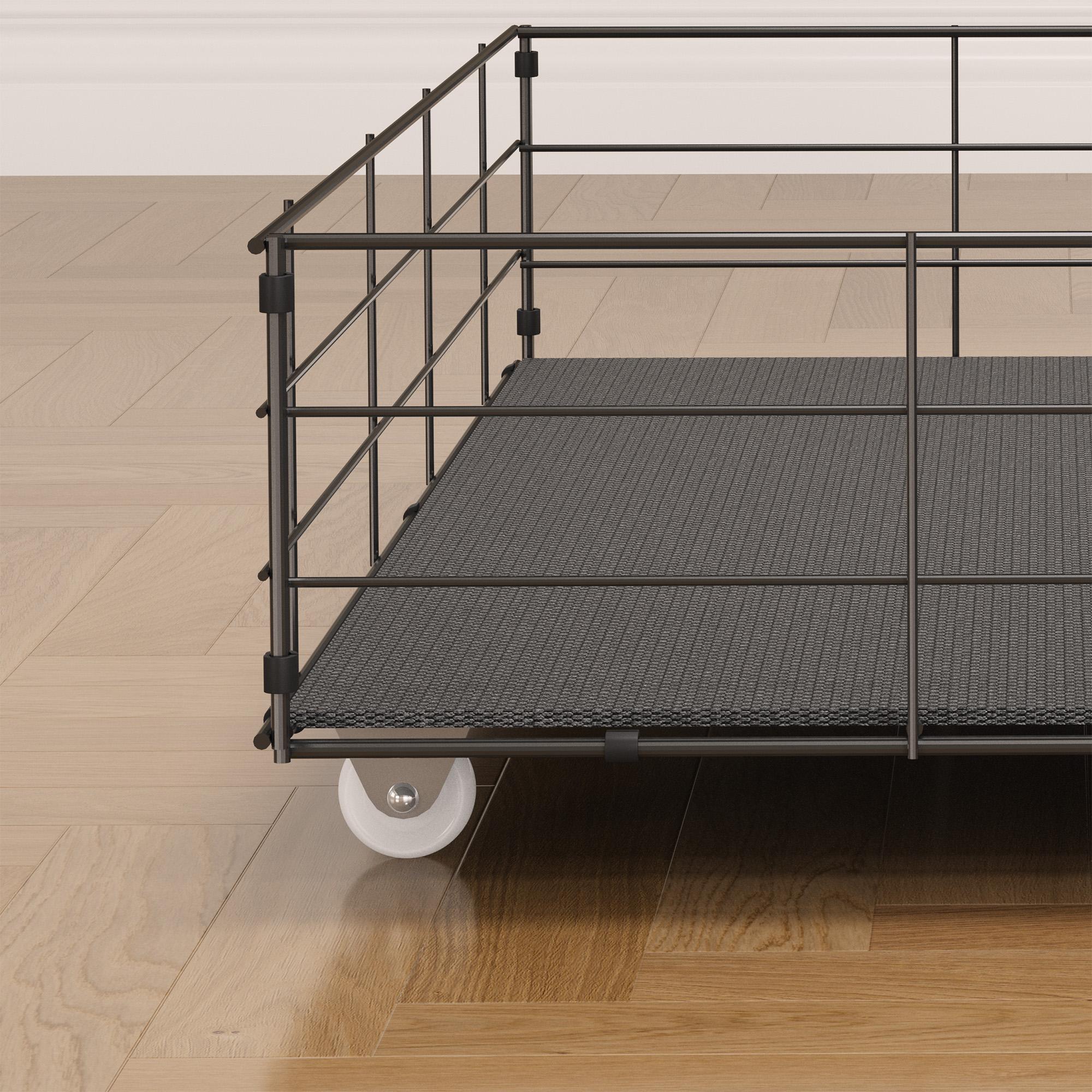 Full-size LED bed frame with winged headboard design for extra storage space