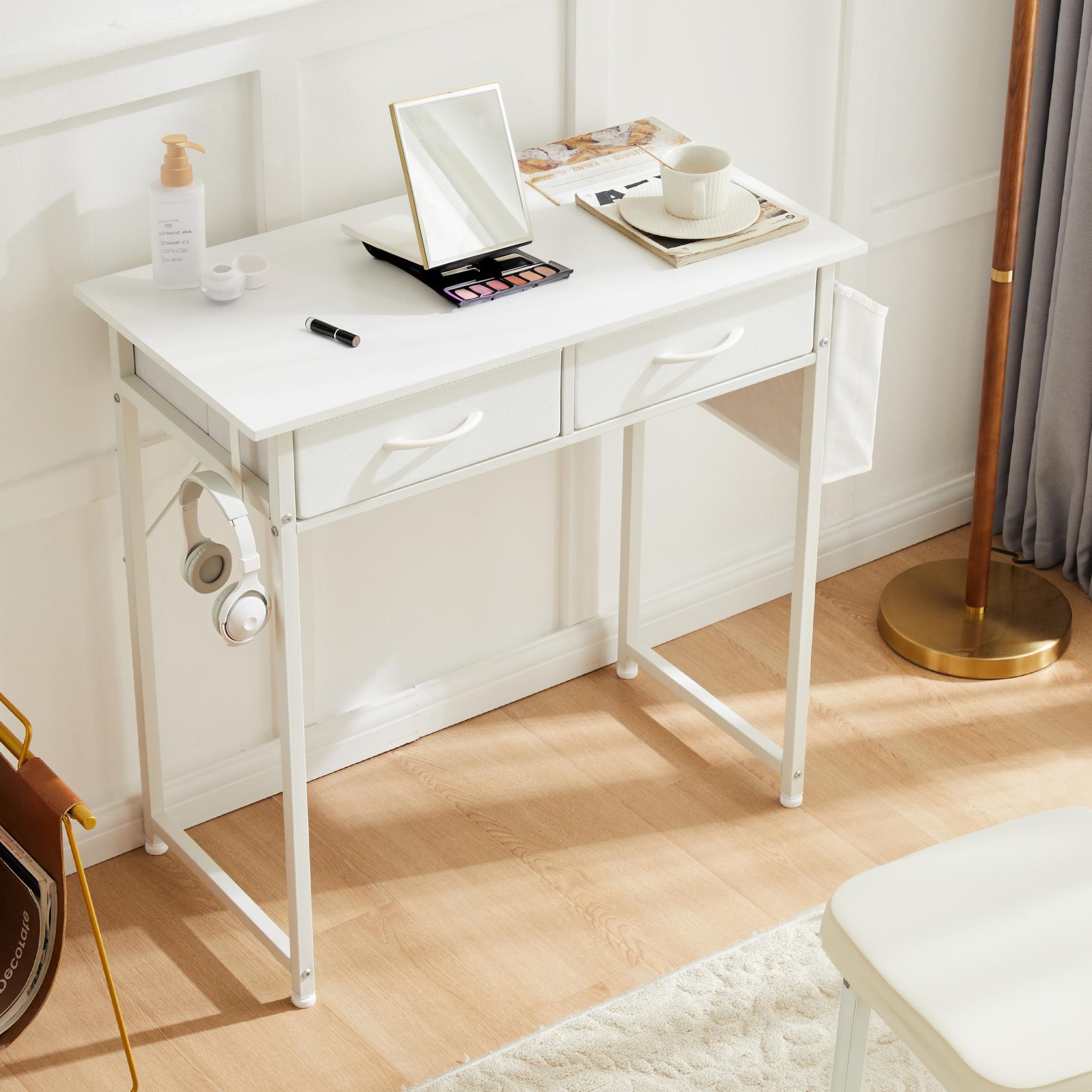 Computer Desk Small Home Office Bedroom Writing Study PC Table with Storage Space Fabric Side Bag Headphone Hook Metal Frame Adjustable