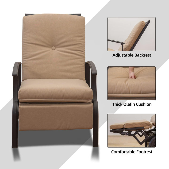 Adjustable Patio Recliner Chair Metal Outdoor Reclining Lounge Chair with Remova