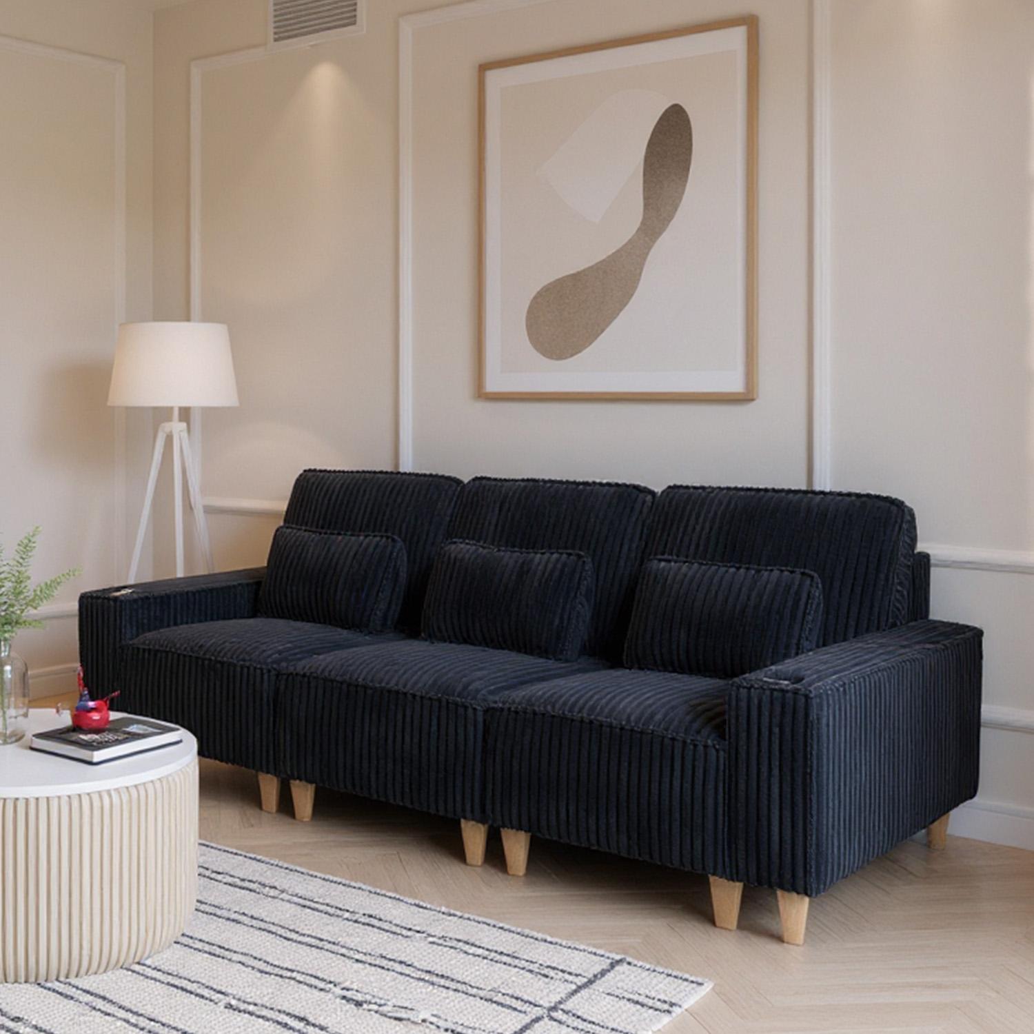 Corduroy Sectional Sofa with Cup Holder for Living Room（single sofa chair/2 Seater Loveseat/3 Seater sofa）