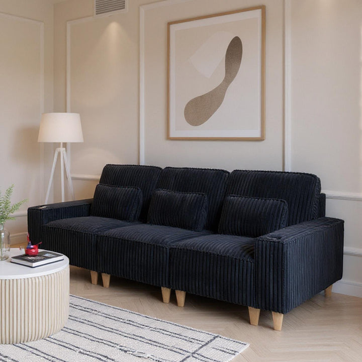 Corduroy Sectional Sofa with Cup Holder for Living Room（single sofa chair/2 Seater Loveseat/3 Seater sofa）