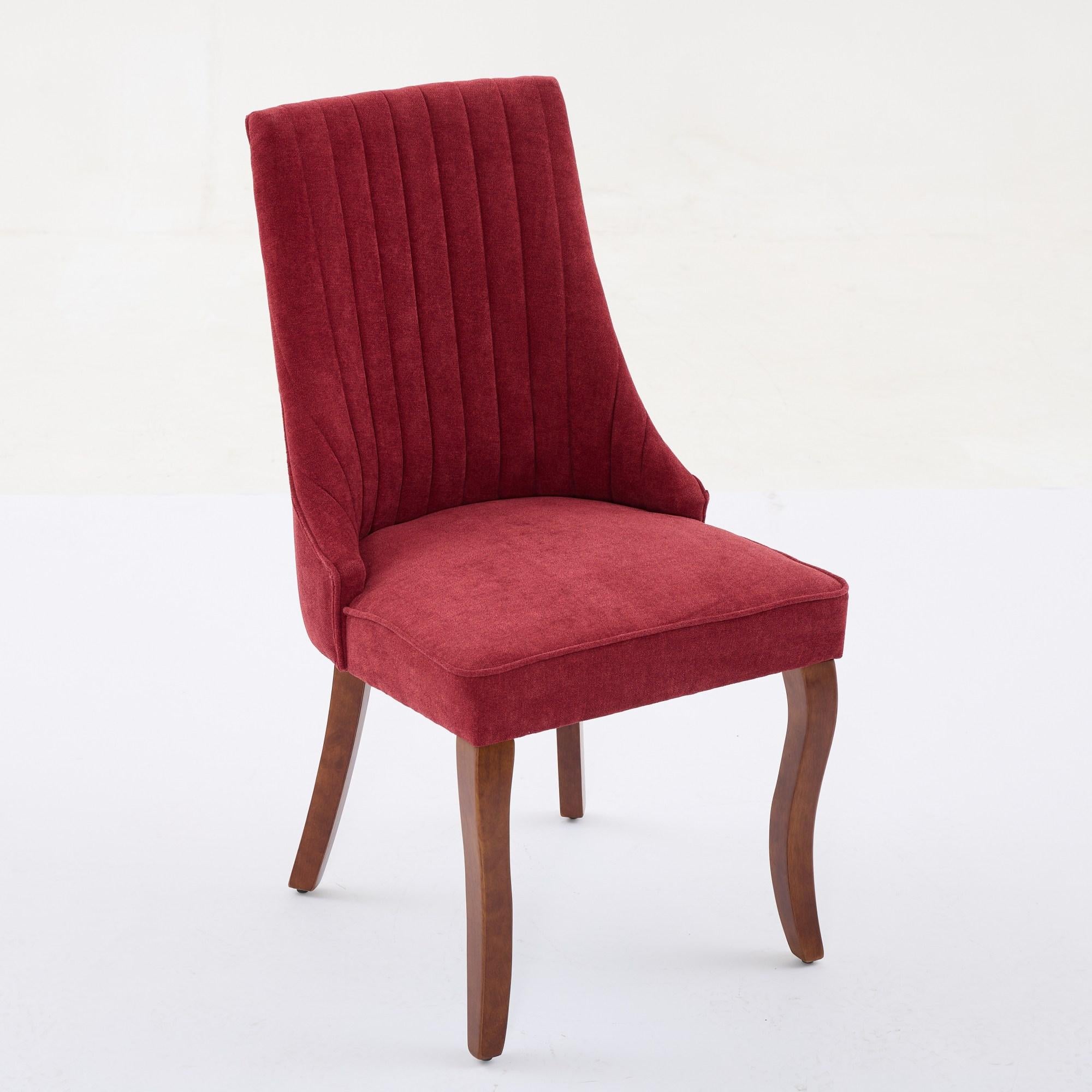 Rayon Cloth Flocking Linen Dining Chairs  Comfy Fabric Upholstered Accent Chair for Dining Room with Curved Solid Wood Legs,Set of 2