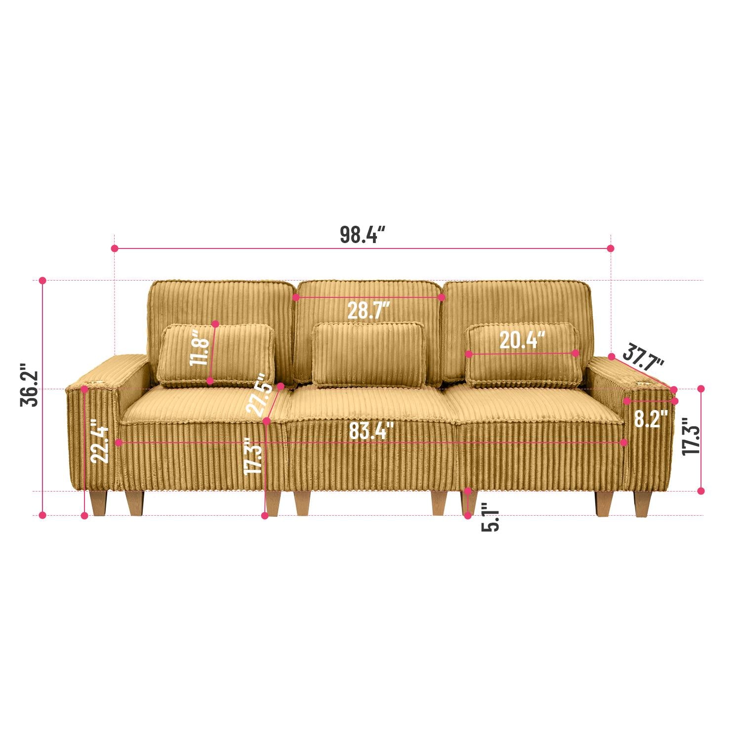 Corduroy Sectional Sofa with Cup Holder for Living Room（single sofa chair/2 Seater Loveseat/3 Seater sofa）