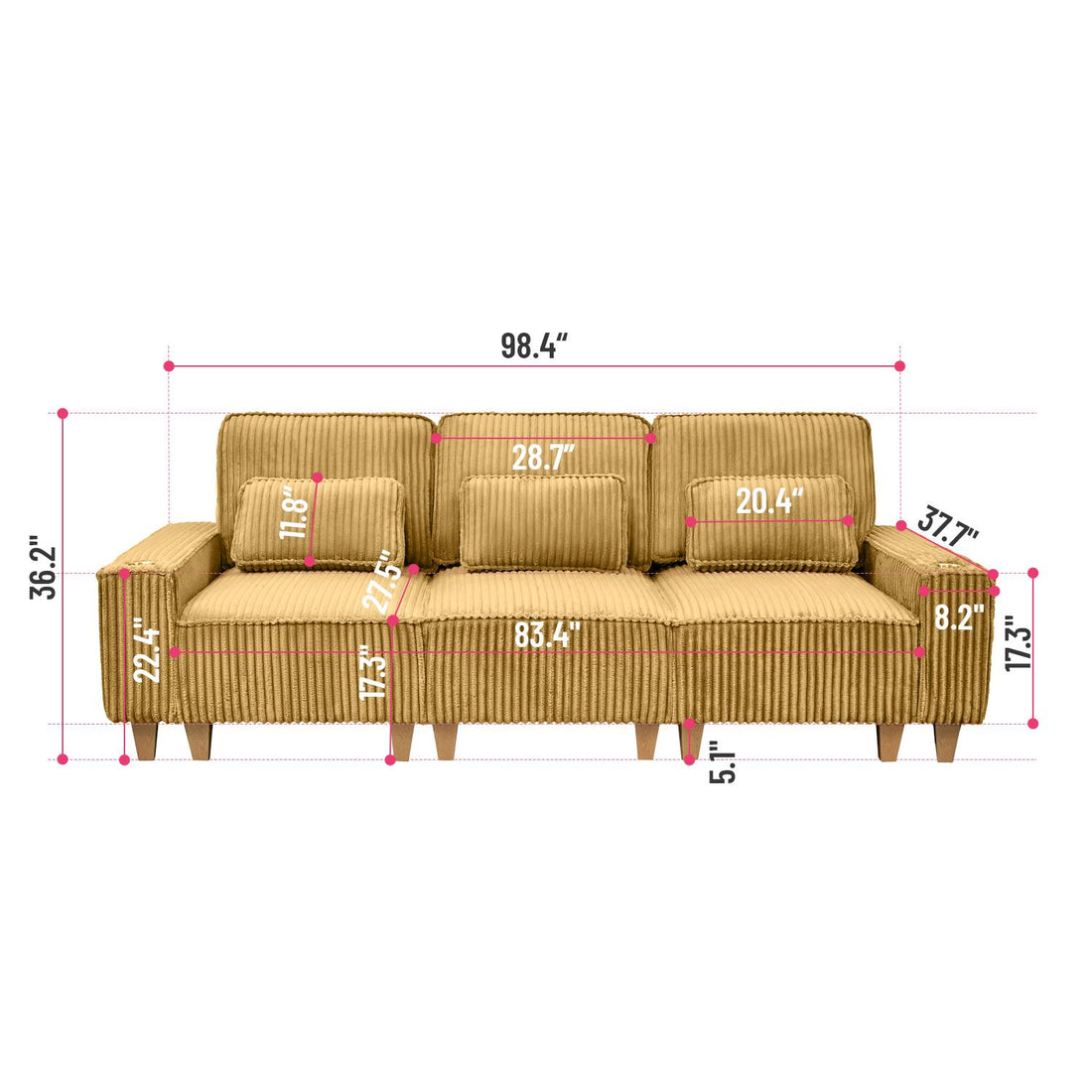 Corduroy Sectional Sofa with Cup Holder for Living Room（single sofa chair/2 Seater Loveseat/3 Seater sofa）
