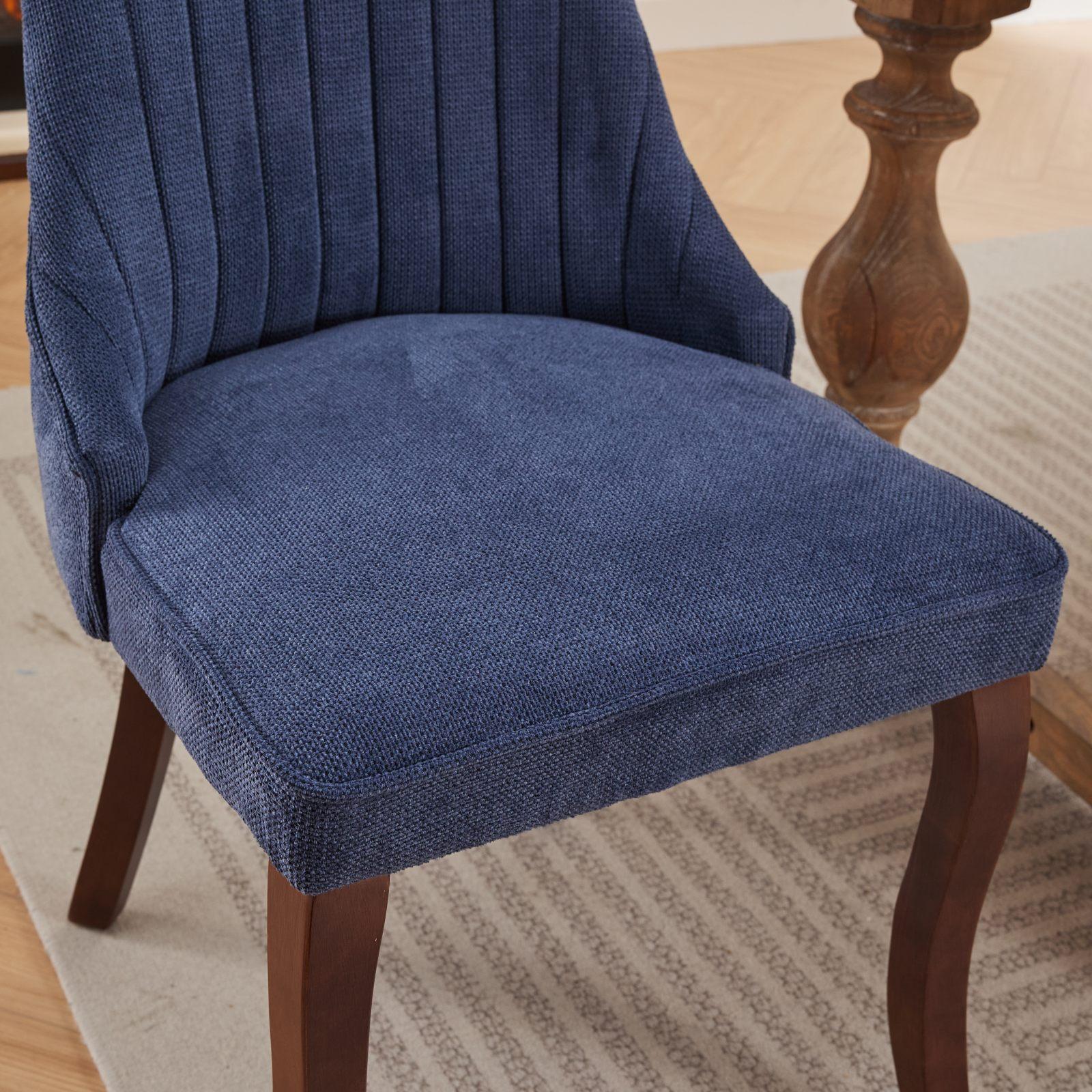 Rayon Cloth Flocking Linen Dining Chairs  Comfy Fabric Upholstered Accent Chair for Dining Room with Curved Solid Wood Legs,Set of 2