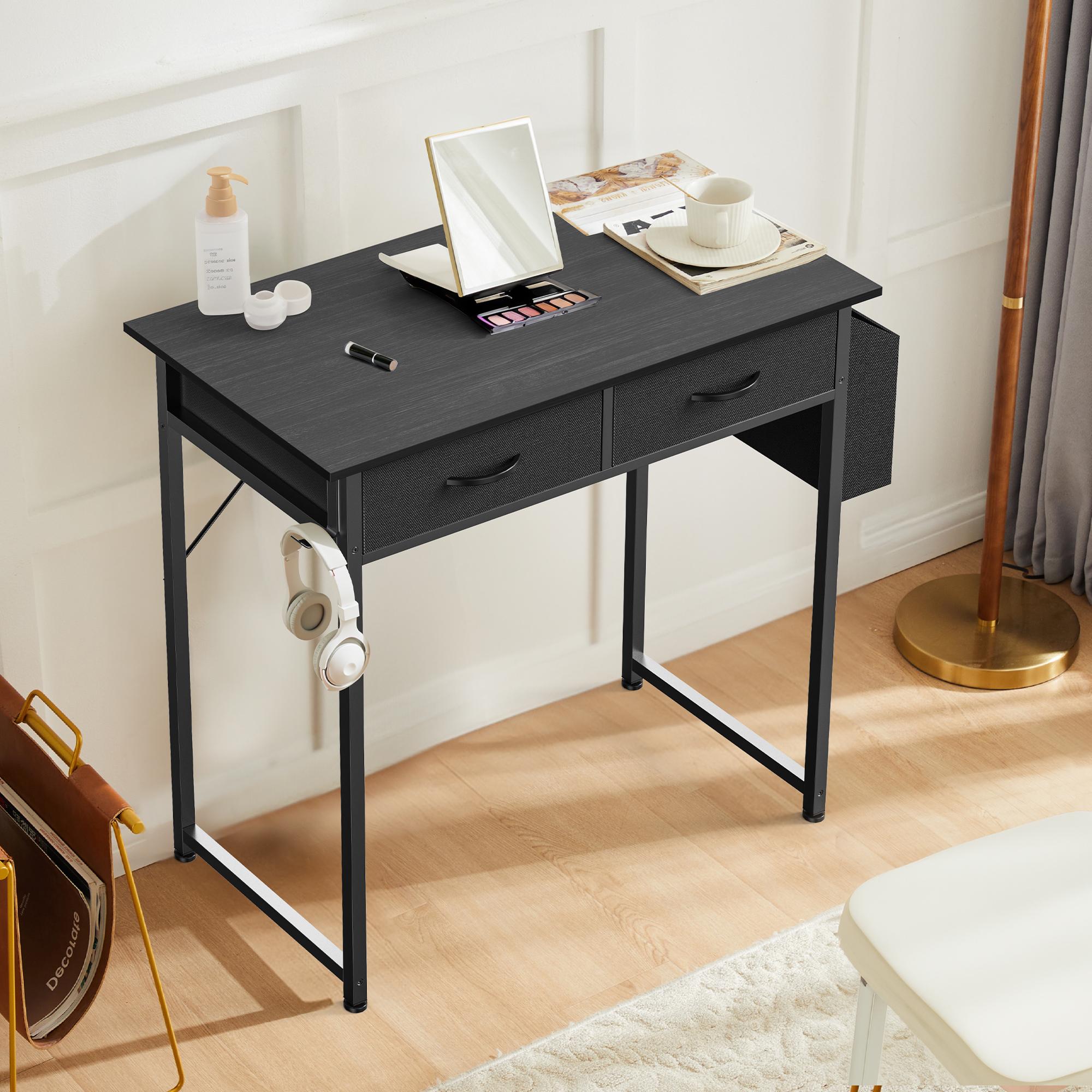 Computer Desk Small Home Office Bedroom Writing Study PC Table with Storage Space Fabric Side Bag Headphone Hook Metal Frame Adjustable