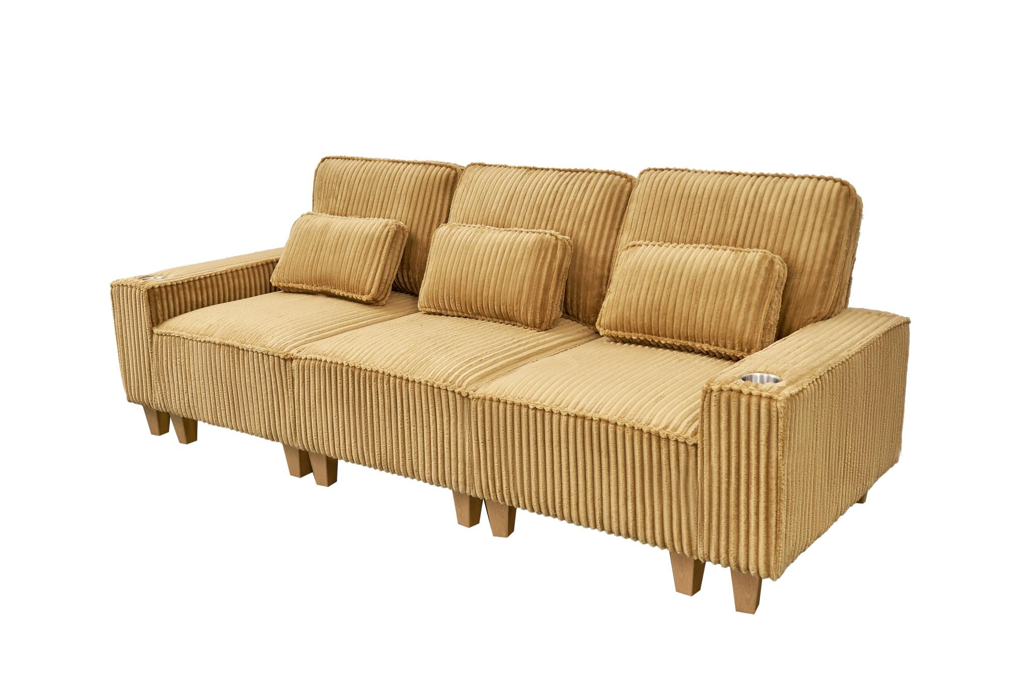 Corduroy Sectional Sofa with Cup Holder for Living Room（single sofa chair/2 Seater Loveseat/3 Seater sofa）