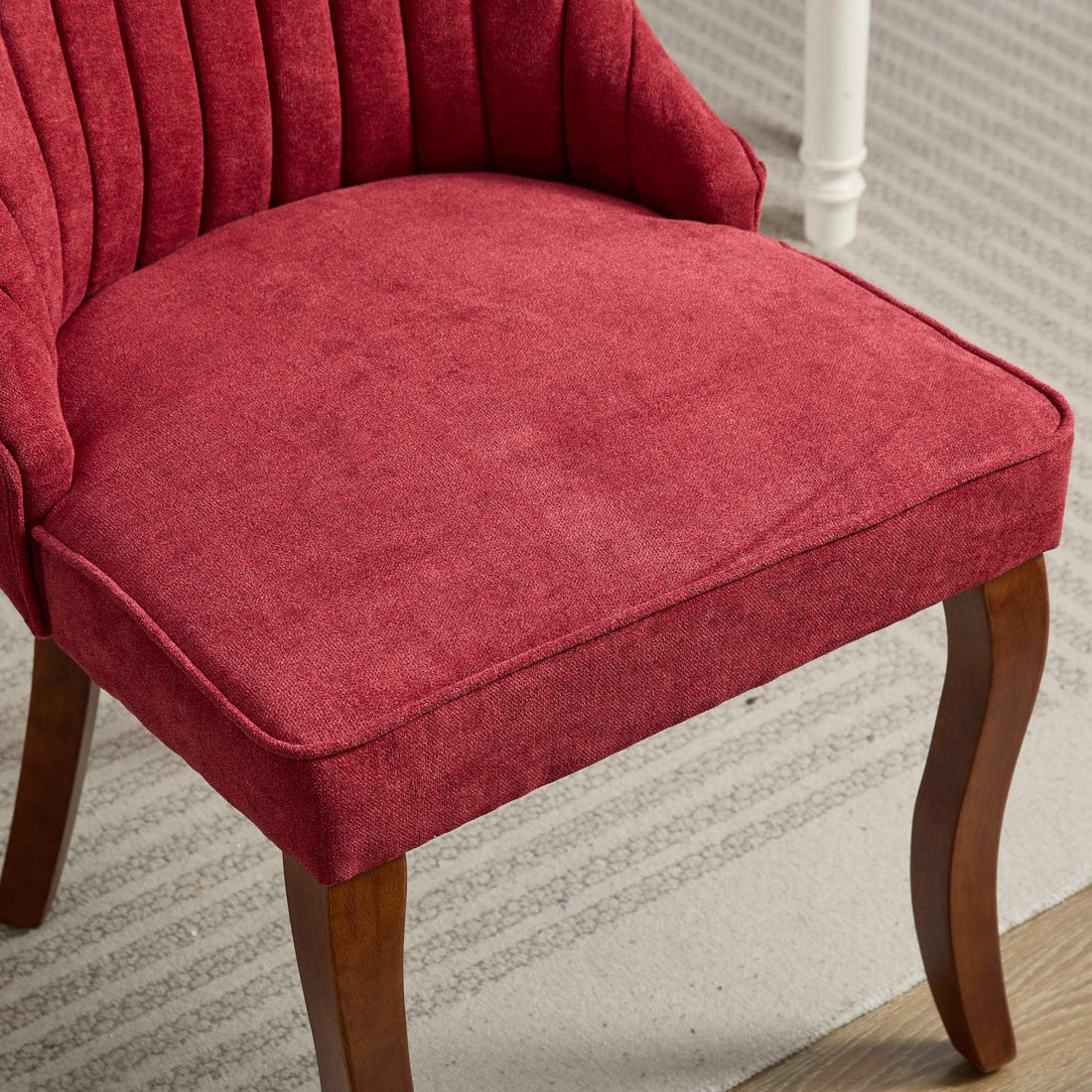 Rayon Cloth Flocking Linen Dining Chairs  Comfy Fabric Upholstered Accent Chair for Dining Room with Curved Solid Wood Legs,Set of 2