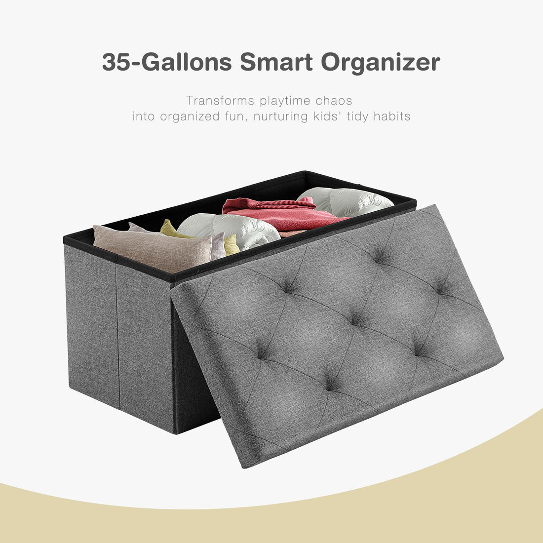 Storage Ottoman with Thicker Foam Padded Seat, Folding Foot Rest for Living Room End of Bed Bench