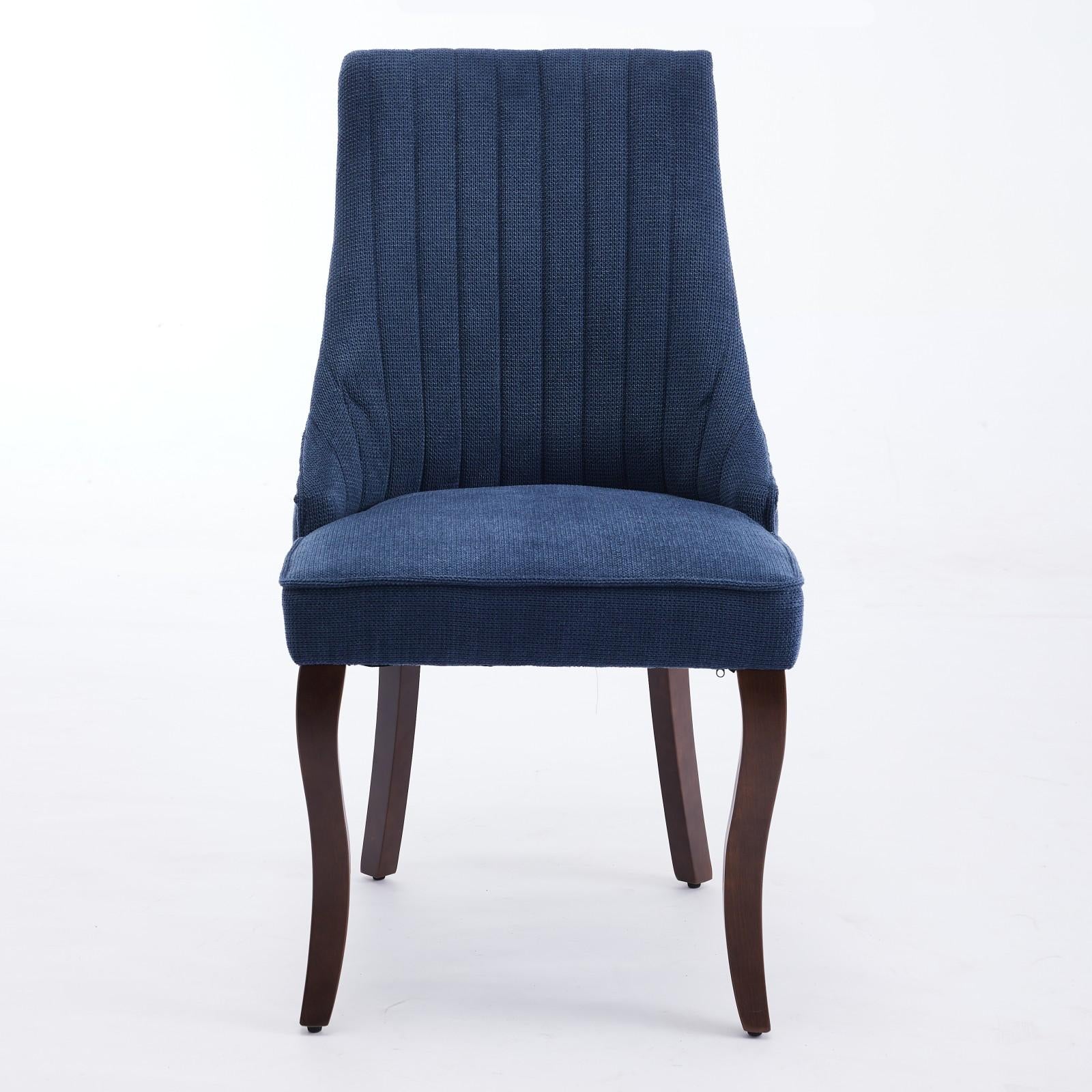 Rayon Cloth Flocking Linen Dining Chairs  Comfy Fabric Upholstered Accent Chair for Dining Room with Curved Solid Wood Legs,Set of 2
