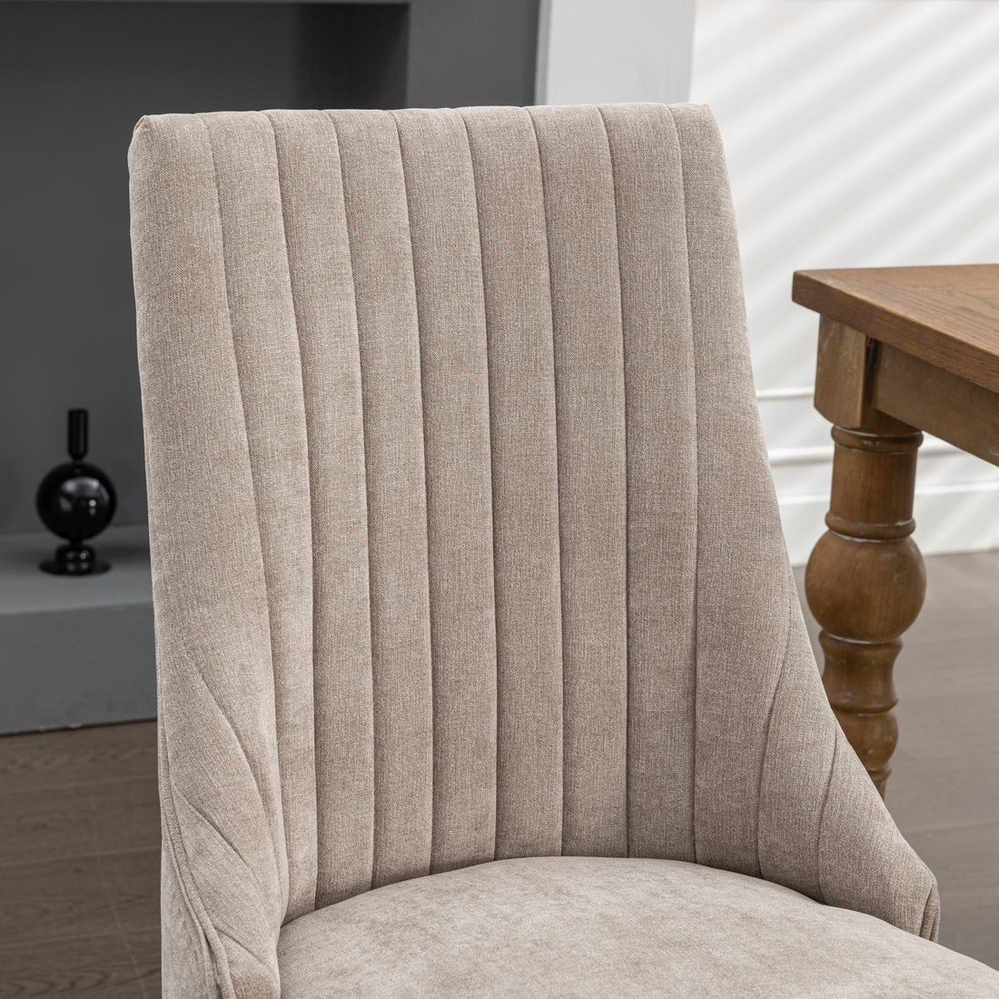 Rayon Cloth Flocking Linen Dining Chairs  Comfy Fabric Upholstered Accent Chair for Dining Room with Curved Solid Wood Legs,Set of 2