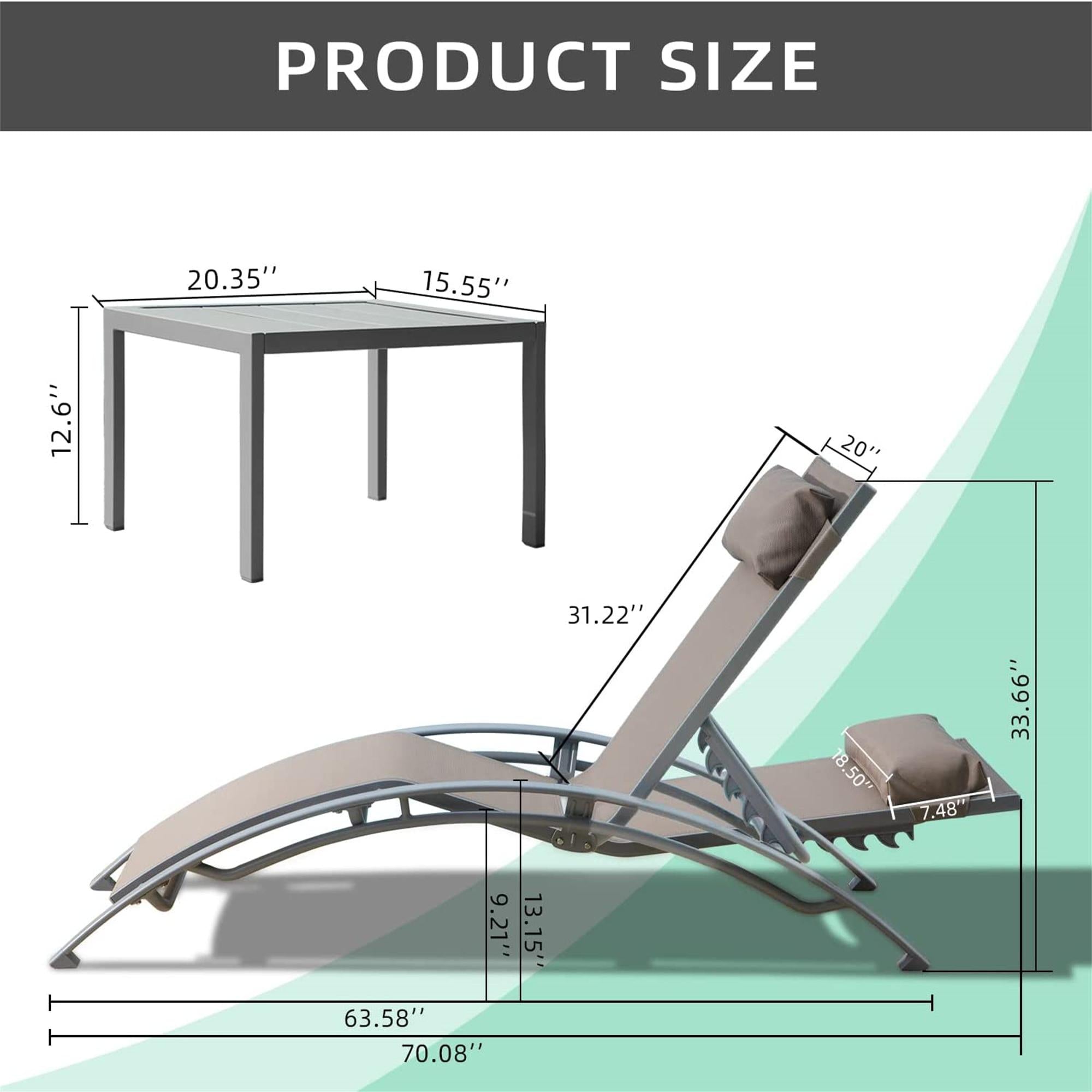 Patio Recliner Chairs with Adjustable Backrest and Removable Pillow for Indoor&Outdoor Beach Pool Sunbathing Lawn