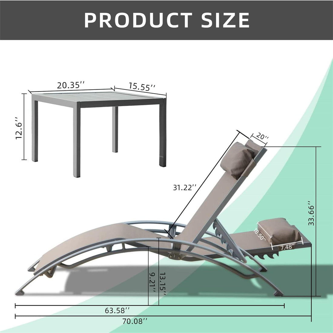 Patio Recliner Chairs with Adjustable Backrest and Removable Pillow for Indoor&Outdoor Beach Pool Sunbathing Lawn