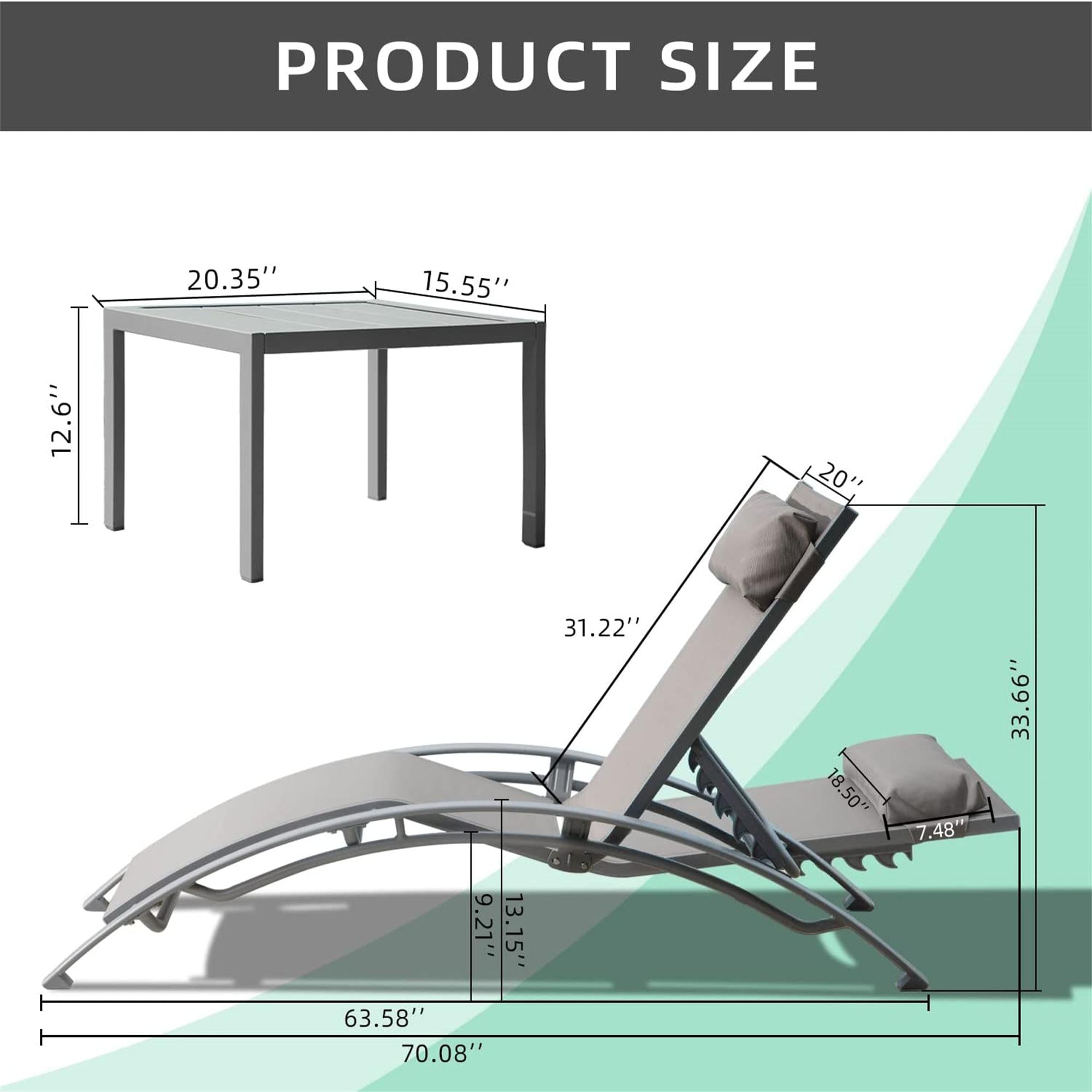 Patio Recliner Chairs with Adjustable Backrest and Removable Pillow for Indoor&Outdoor Beach Pool Sunbathing Lawn