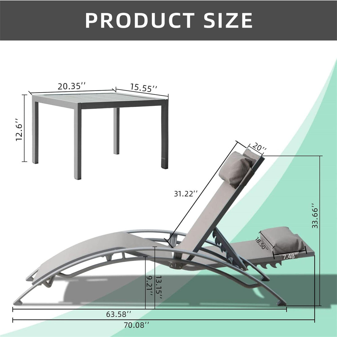 Patio Recliner Chairs with Adjustable Backrest and Removable Pillow for Indoor&Outdoor Beach Pool Sunbathing Lawn