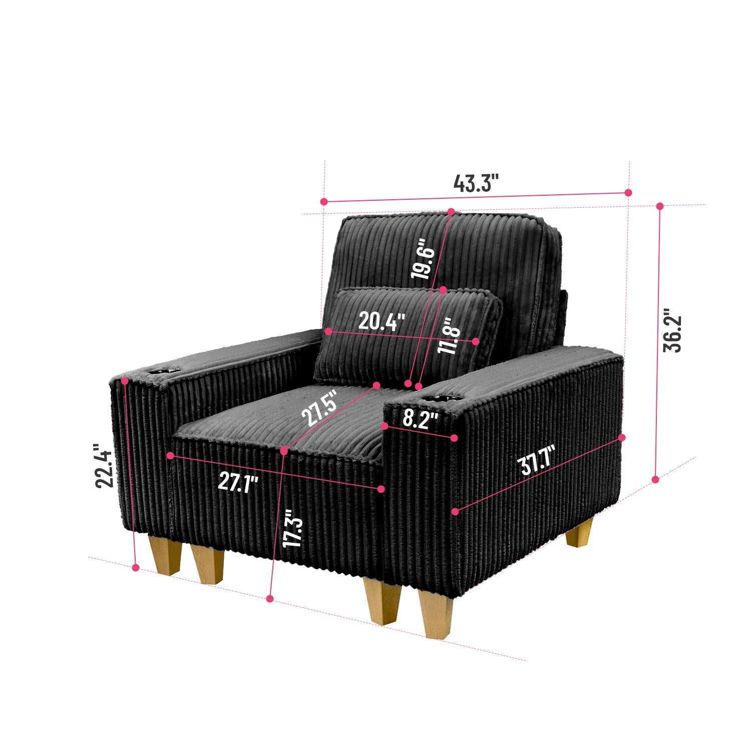 Corduroy Sectional Sofa with Cup Holder for Living Room（single sofa chair/2 Seater Loveseat/3 Seater sofa）