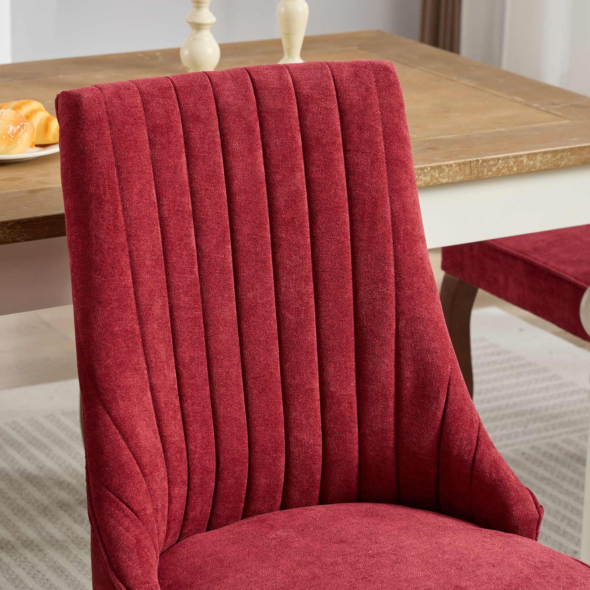 Rayon Cloth Flocking Linen Dining Chairs  Comfy Fabric Upholstered Accent Chair for Dining Room with Curved Solid Wood Legs,Set of 2