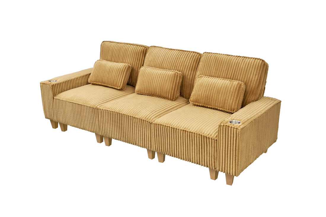 Corduroy Sectional Sofa with Cup Holder for Living Room（single sofa chair/2 Seater Loveseat/3 Seater sofa）