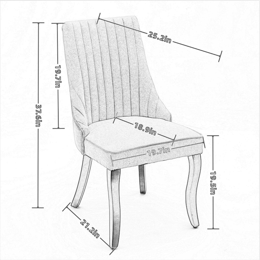 Rayon Cloth Flocking Linen Dining Chairs  Comfy Fabric Upholstered Accent Chair for Dining Room with Curved Solid Wood Legs,Set of 2