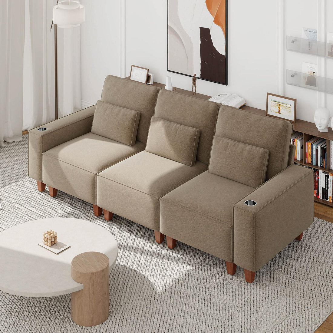 Sectional Sofa with Cup Holder for Living Room,Apartment,Bedroom