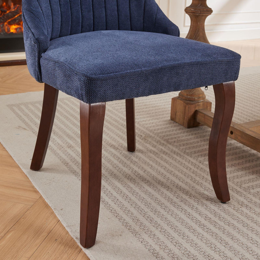 Rayon Cloth Flocking Linen Dining Chairs  Comfy Fabric Upholstered Accent Chair for Dining Room with Curved Solid Wood Legs,Set of 2