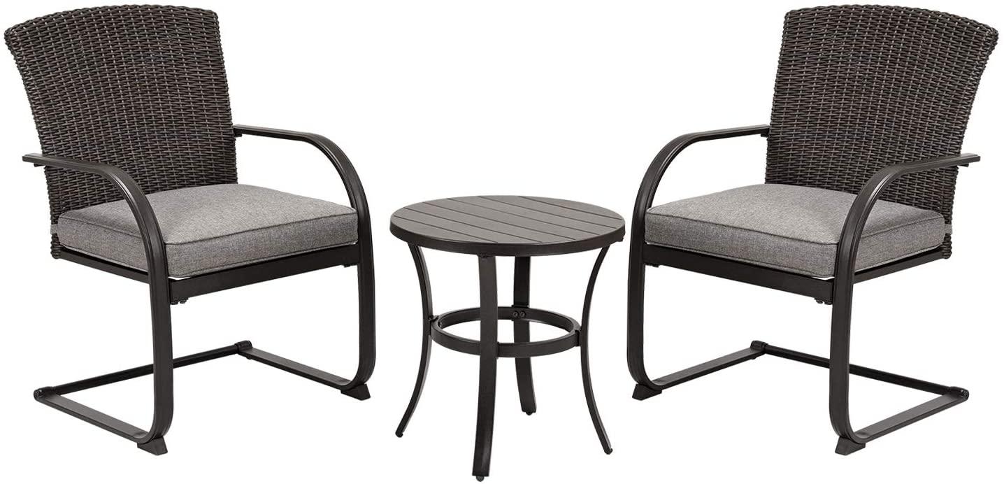 Mydepot SR 3 Piece Outdoor Patio Furniture Set Bistro Set 2 Wicker Chairs with Cushion and Coffee Table