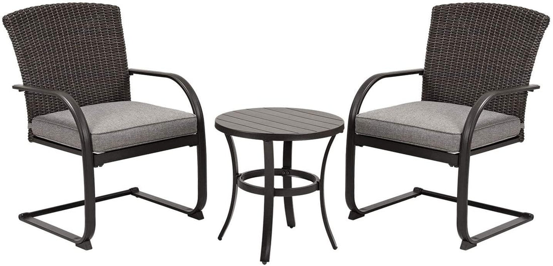 Mydepot SR 3 Piece Outdoor Patio Furniture Set Bistro Set 2 Wicker Chairs with Cushion and Coffee Table