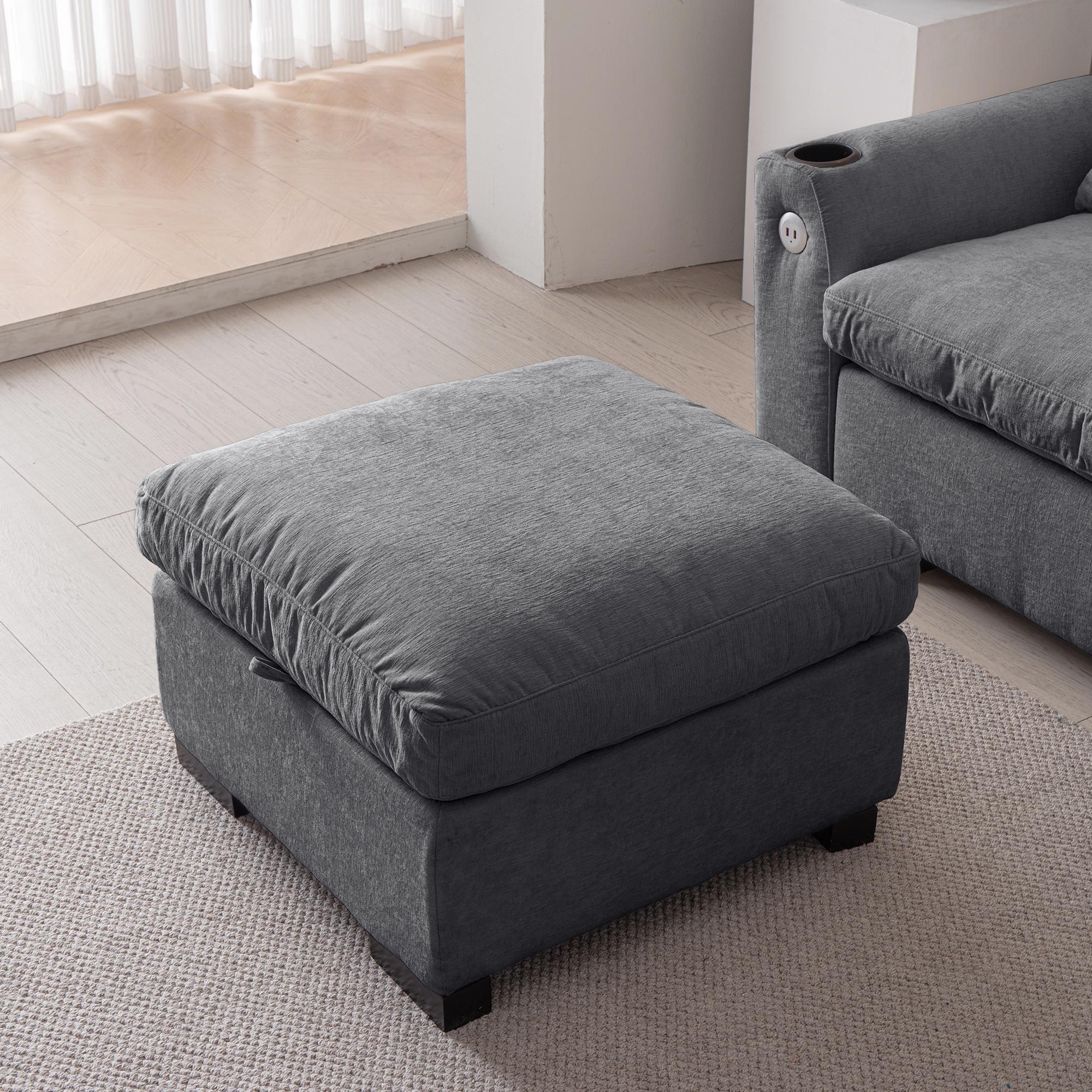 114.5"Modern L Shaped Chenille Sofa Couch Reversible Ottoman With Storage Removable and Washable Cushions Sofa With USB Ports & Cup Holder For Living