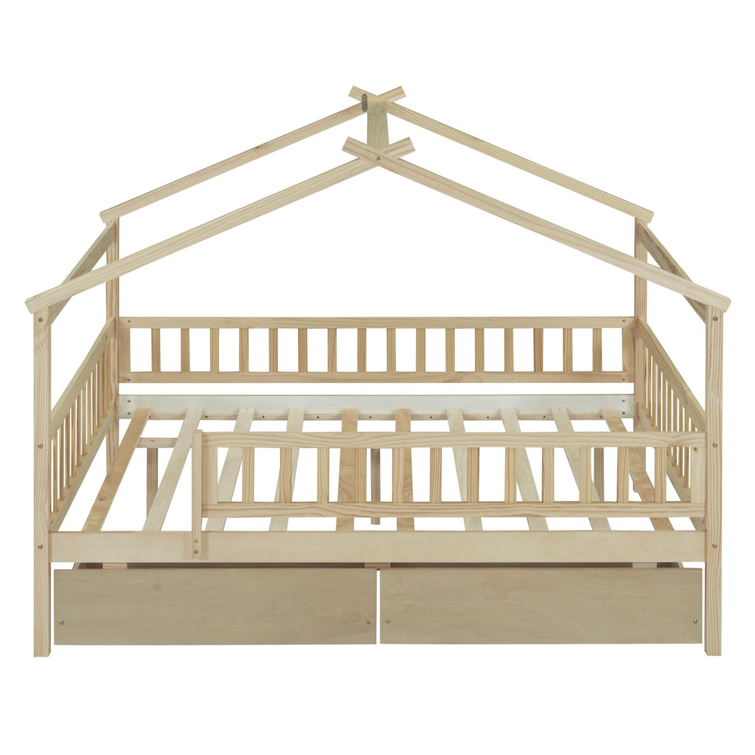 Full Size Wooden House Bed with Two Drawers