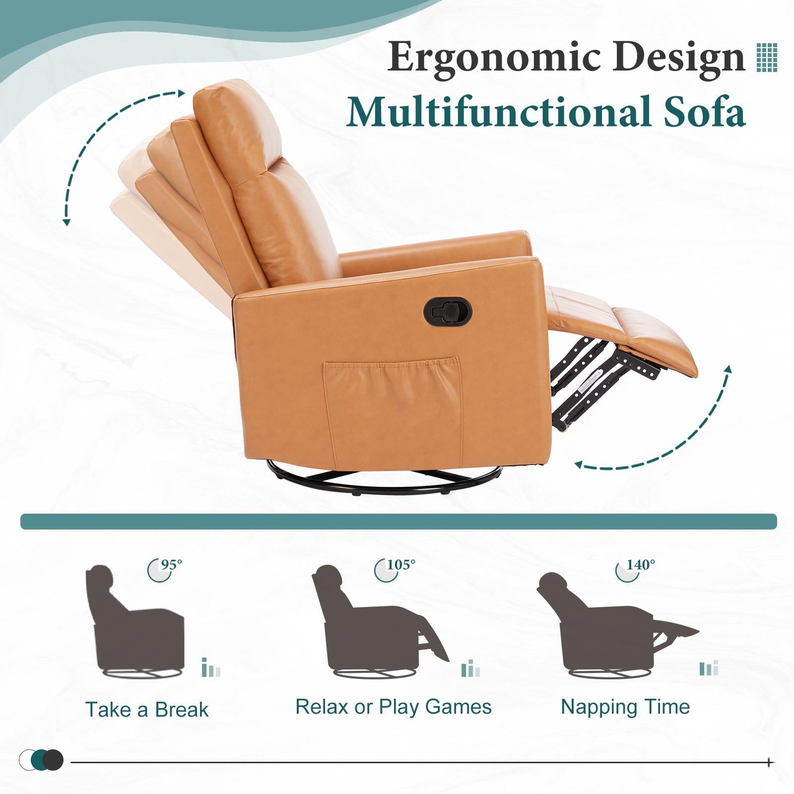 Single sofa with swivel recliner, oversized footstool, high back, comfortable cushion