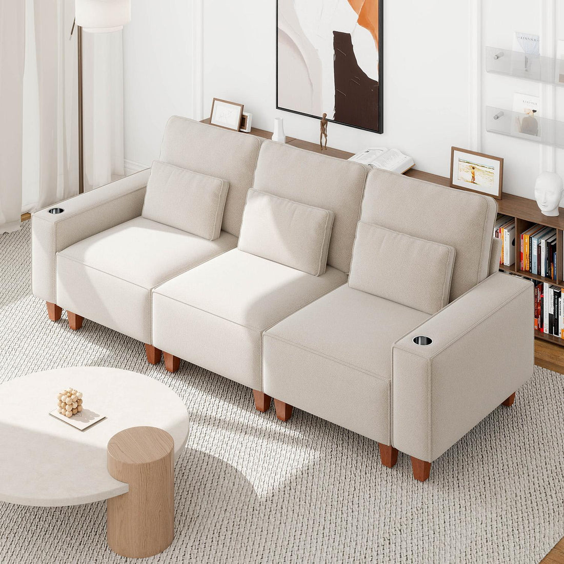 Sectional Sofa with Cup Holder for Living Room,Apartment,Bedroom