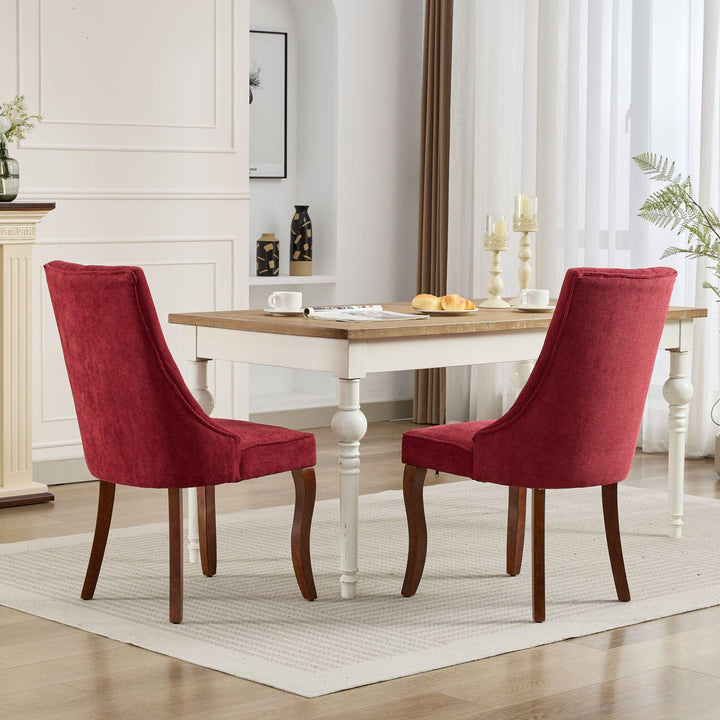 Rayon Cloth Flocking Linen Dining Chairs  Comfy Fabric Upholstered Accent Chair for Dining Room with Curved Solid Wood Legs,Set of 2