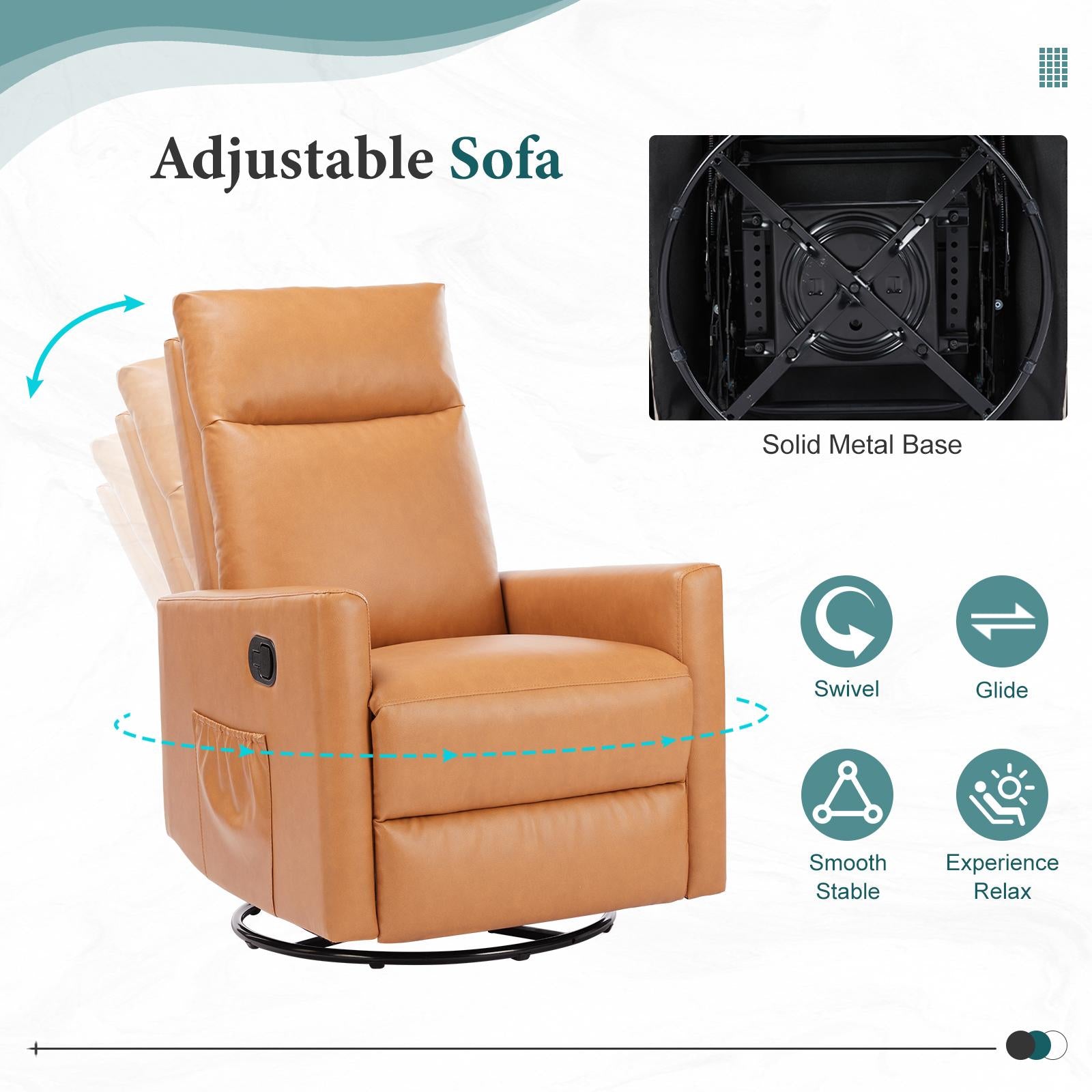 Single sofa with swivel recliner, oversized footstool, high back, comfortable cushion