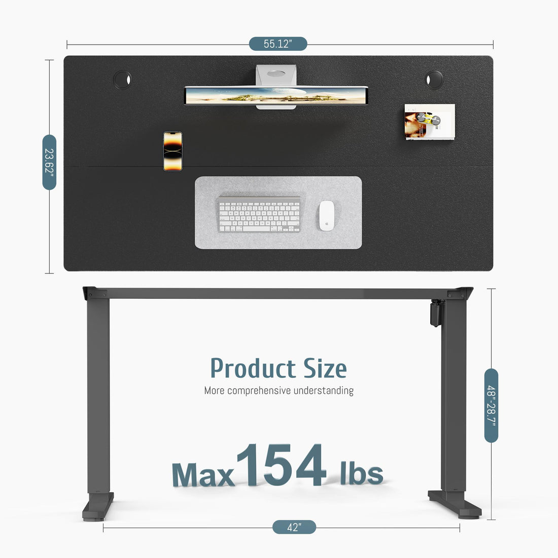 Ergonomic Height Adjustable Table with T-Shaped Metal Bracket Modern Computer Workstations