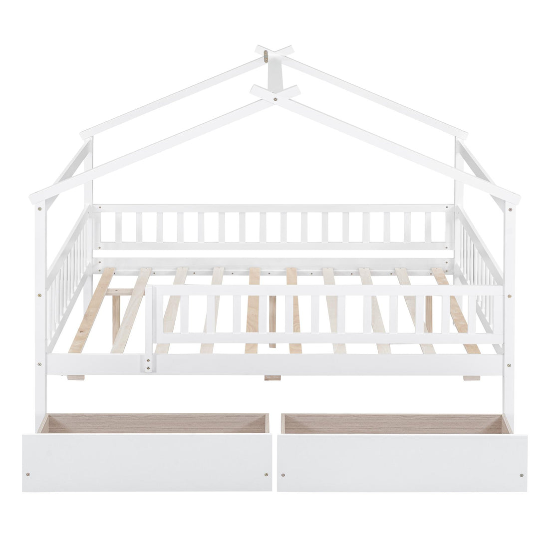 Full Size Wooden House Bed with Two Drawers