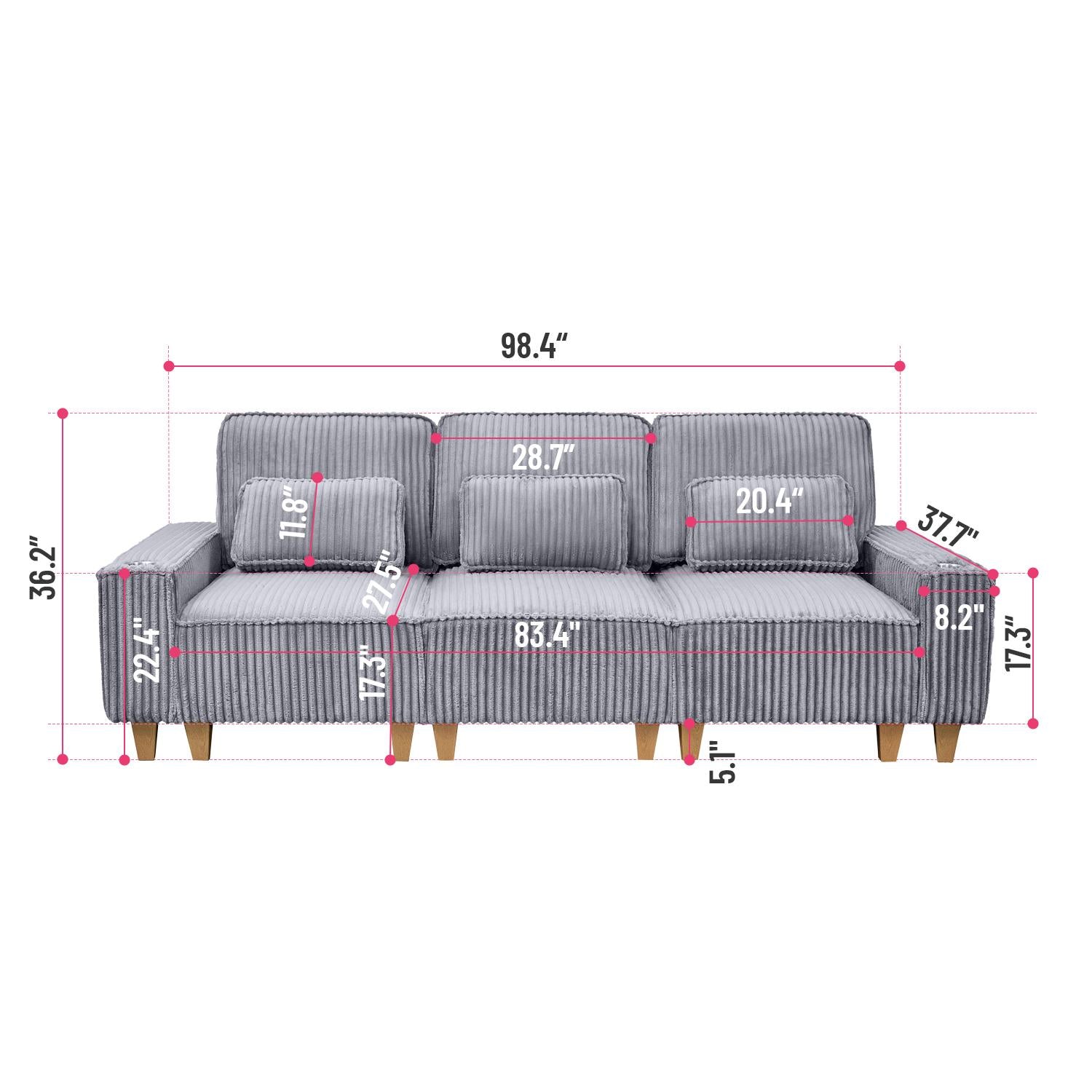 Corduroy Sectional Sofa with Cup Holder for Living Room（single sofa chair/2 Seater Loveseat/3 Seater sofa）