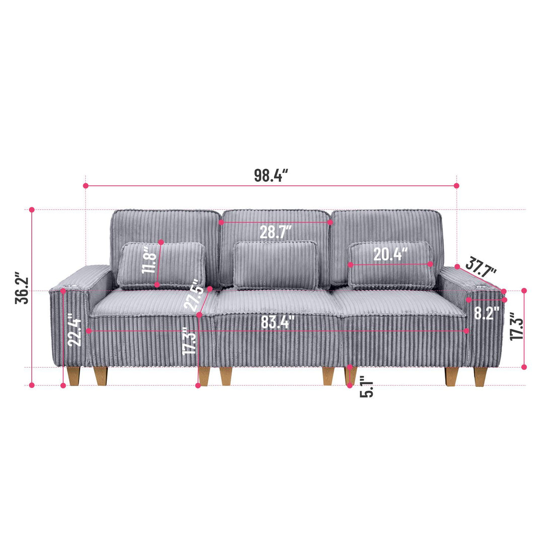 Corduroy Sectional Sofa with Cup Holder for Living Room（single sofa chair/2 Seater Loveseat/3 Seater sofa）