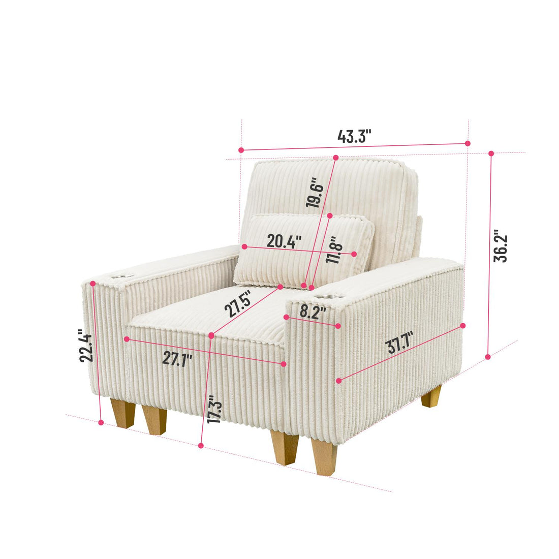 Corduroy Sectional Sofa with Cup Holder for Living Room（single sofa chair/2 Seater Loveseat/3 Seater sofa）