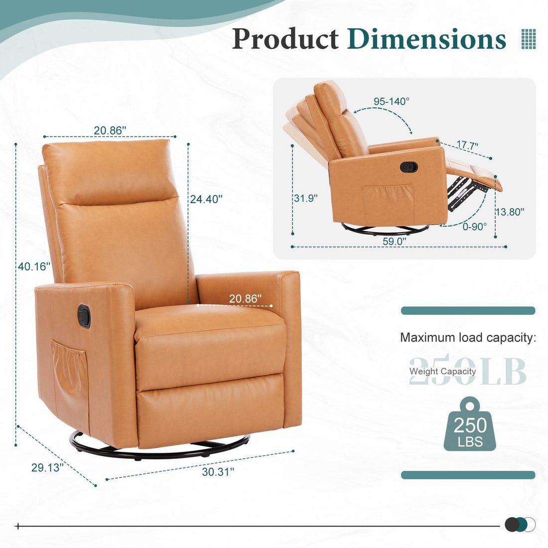 Single sofa with swivel recliner, oversized footstool, high back, comfortable cushion