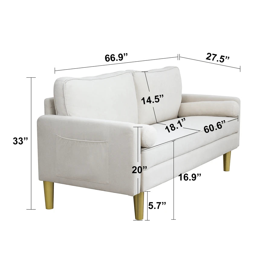 Linen Sofa Couch With 2 Pillows, Mid Century Modern Couches, 3 Seater  Couches For Bedroom Furniture, Home Office