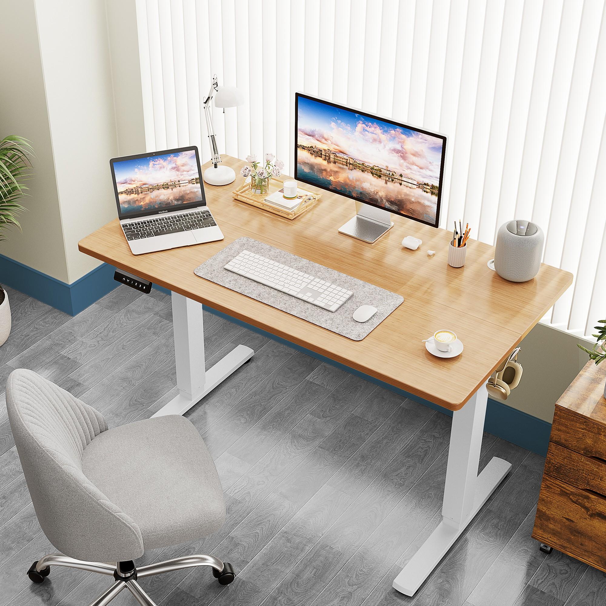 Ergonomic Height Adjustable Table with T-Shaped Metal Bracket Modern Computer Workstations