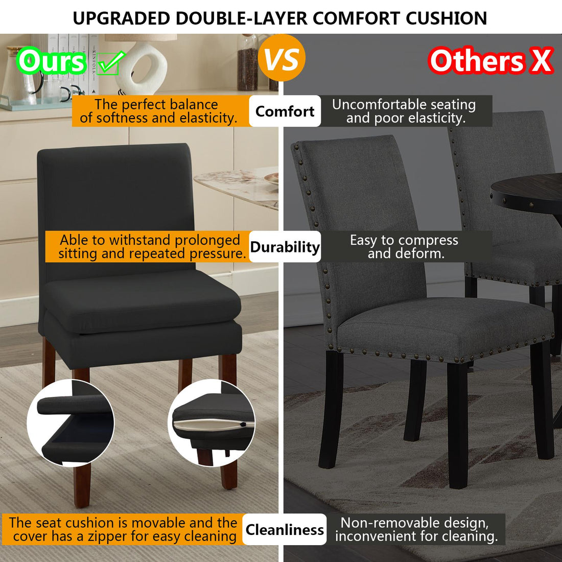 Armless linen dining chair with cushioned seat, featuring modern minimalist design suitable for various occasions.Set of 2 (2-Pack)