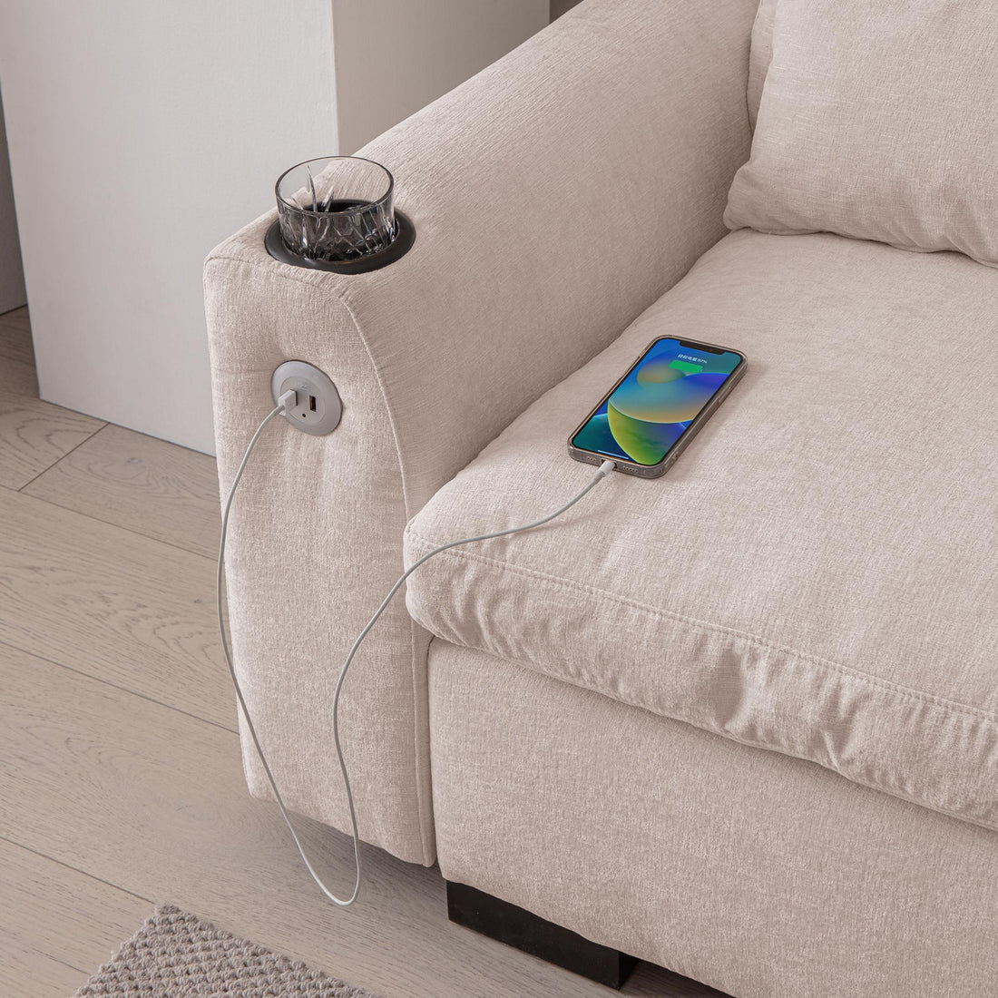 114.5"Modern L Shaped Chenille Sofa Couch Reversible Ottoman With Storage Removable and Washable Cushions Sofa With USB Ports & Cup Holder For Living