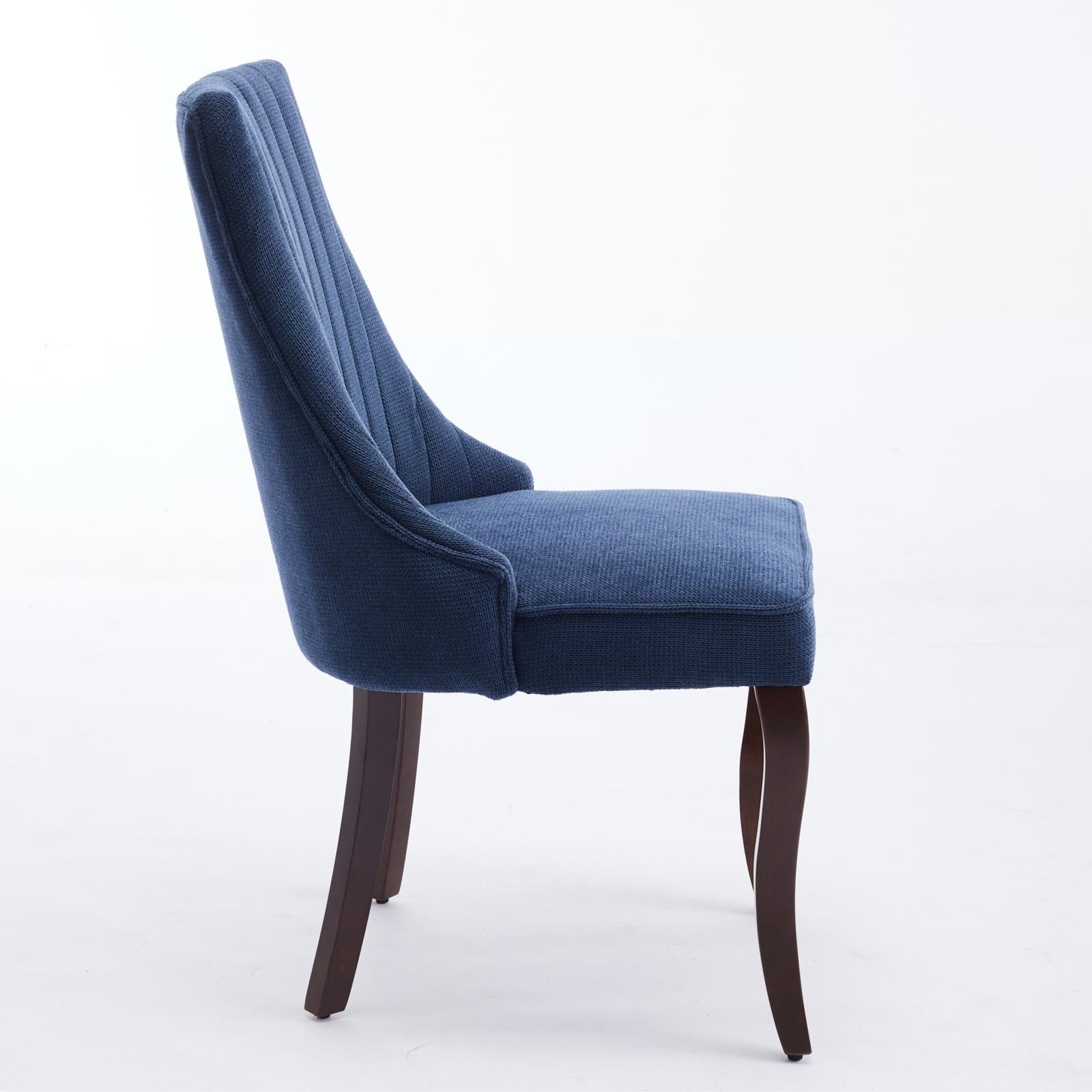 Rayon Cloth Flocking Linen Dining Chairs  Comfy Fabric Upholstered Accent Chair for Dining Room with Curved Solid Wood Legs,Set of 2