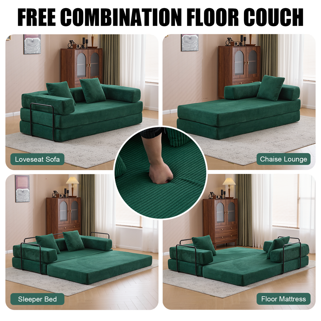 Floor Couch,Compression Sofa,Convertible Floor Sofa Bed-with Pillow Back Support Armrest,Comfy Futon Couch Lounge Sleeper Bed,Flannel fabric,for Livin