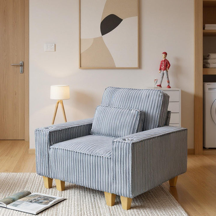 Corduroy Sectional Sofa with Cup Holder for Living Room（single sofa chair/2 Seater Loveseat/3 Seater sofa）