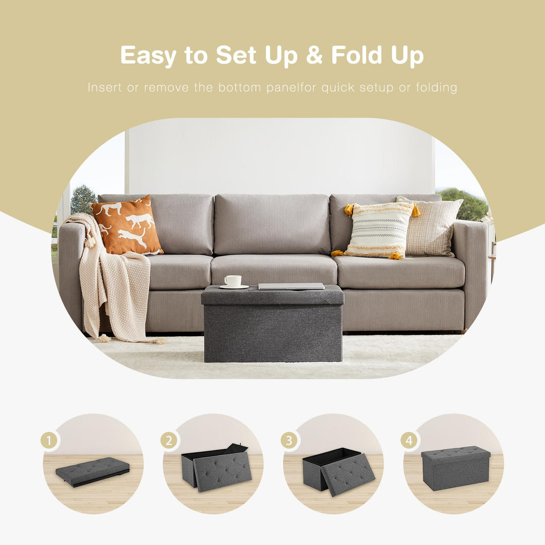 Storage Ottoman with Thicker Foam Padded Seat, Folding Foot Rest for Living Room End of Bed Bench